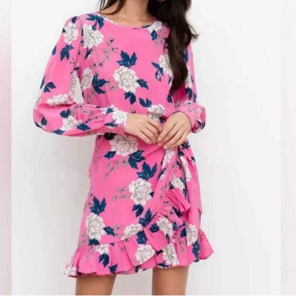 Yumi Kim Daphne Floral Pink Long Sleeve Dress Size 0. 100% Silk - Picture 1 of 7